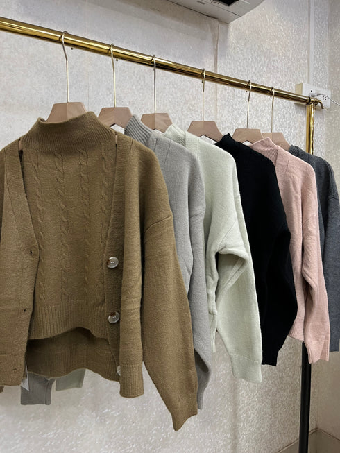 Winter High Neck Tops With Cardigan Sets
